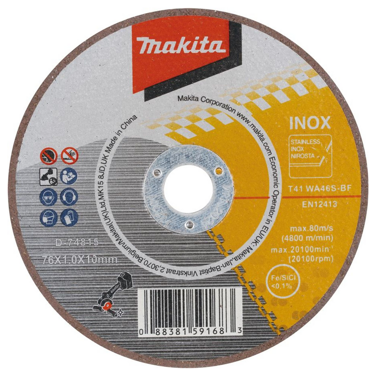 D-74815 - Disco de corte abrasivo delgado Makita D-74815 76x1x10mm - Imagen 2