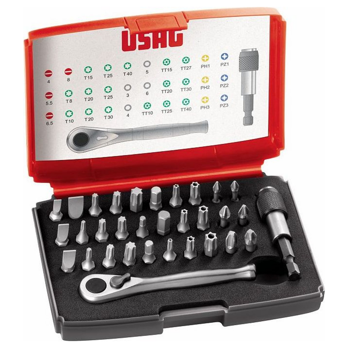 U06920042 - Juego de insertos para destornillador USAG 692 J32 32 piezas de fijación de 1/4"
