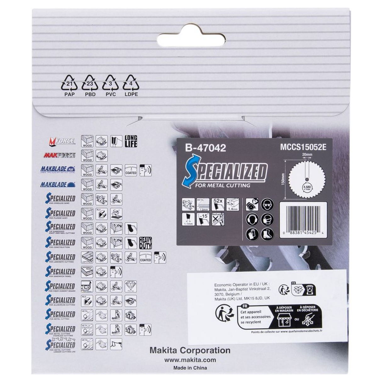 B-47042 - Hoja de sierra circular Makita B-47042 Specialized TCT 150 mm 52T - Imagen 4