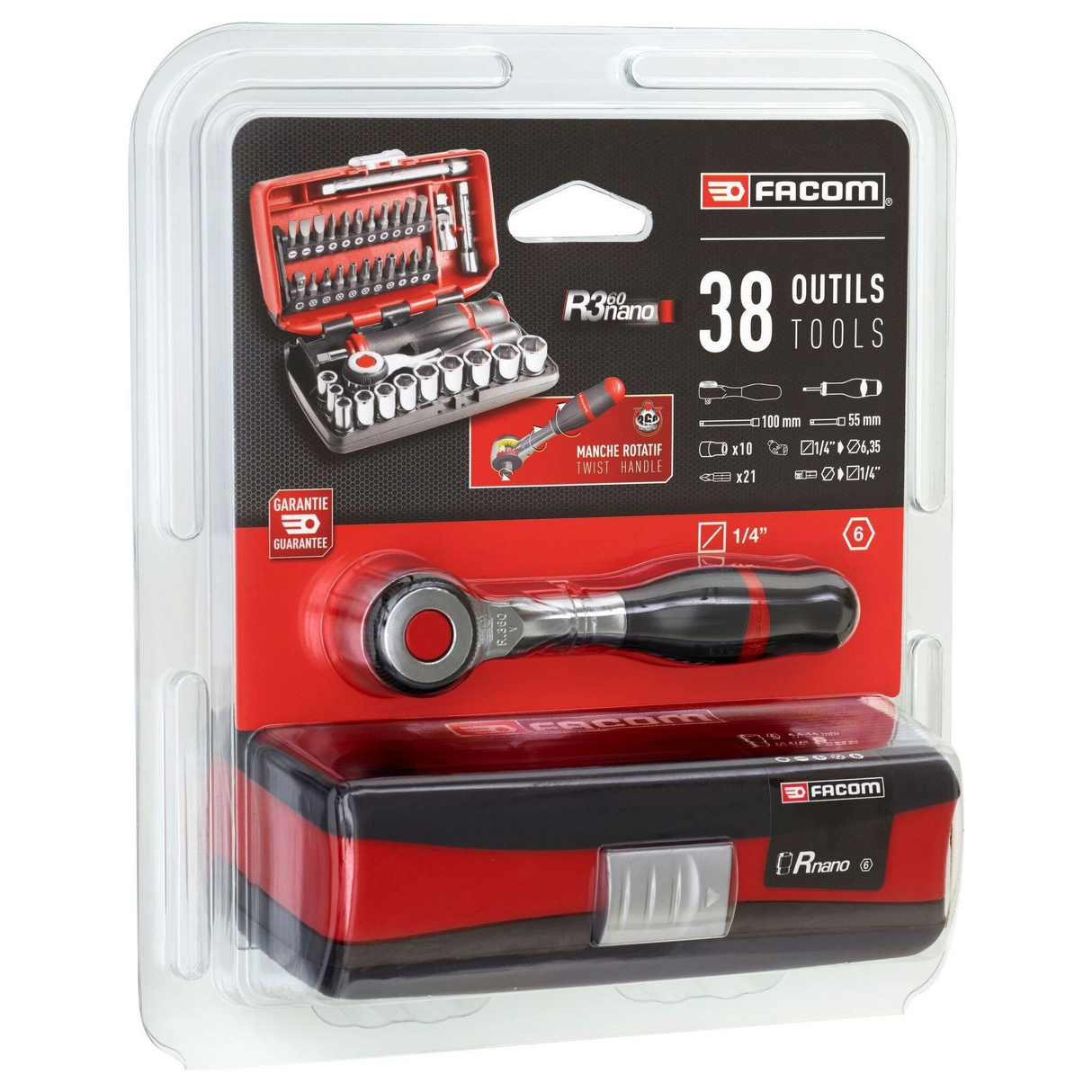R.360NANOPB - FACOM R.360NANOPB Juego de trinquete y vasos de 1/4" (38 piezas) - Imagen 4