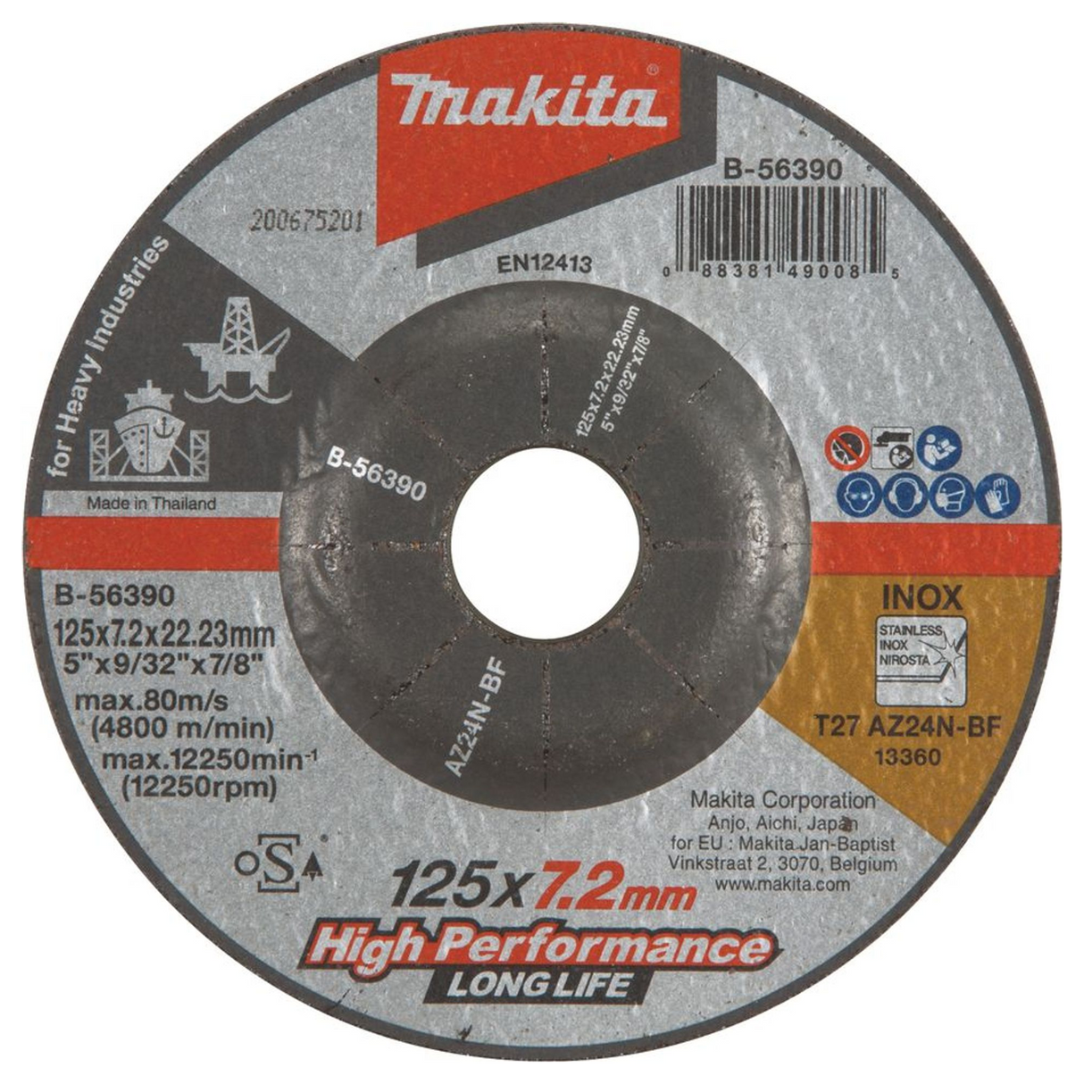 B-56390 - Disco abrasivo de acero inoxidable Makita B-56390 125 mm AZ24N - Imagen 2