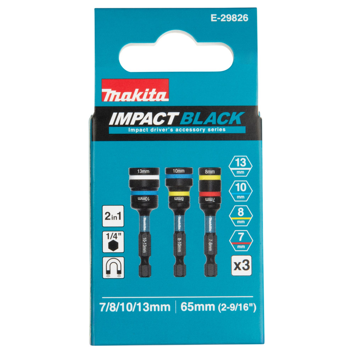 E-29826 - Juego de llaves de vaso Impact 2 en 1 negras Makita E-29826 3 piezas Vástago hexagonal de 1/4" - Imagen 3