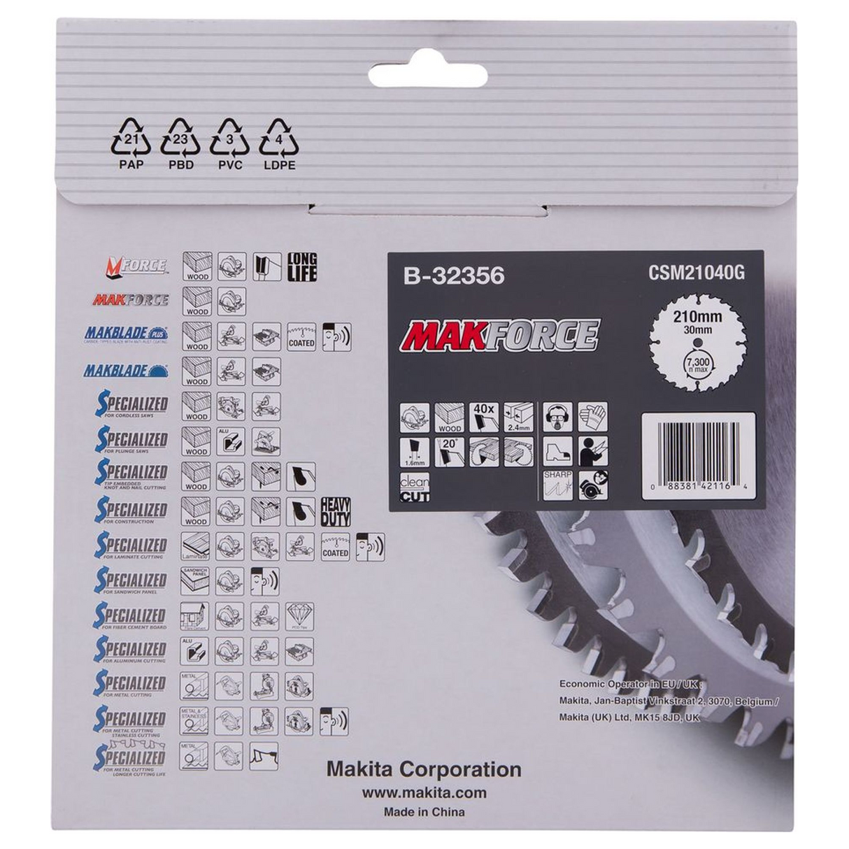B-32356 - Hoja circular Makita B-32356 210 mm 40T - Imagen 4