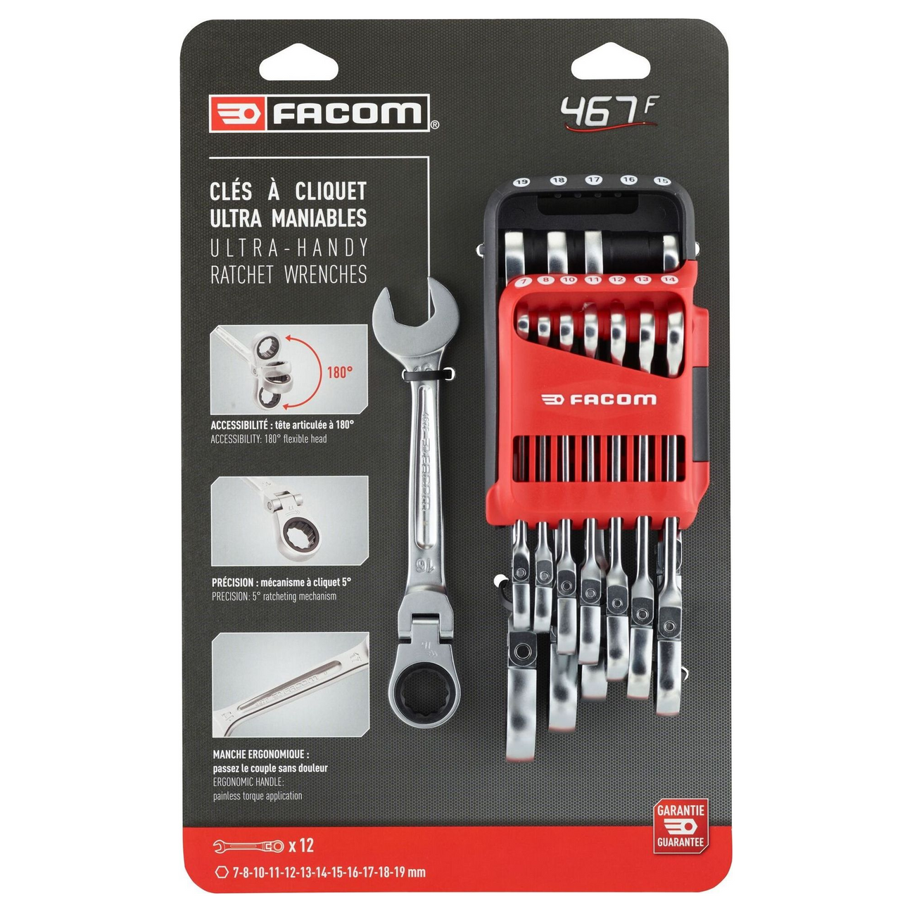 Set Chiavi a Cricchetto Flex Head Facom 467BF 12 pezzi