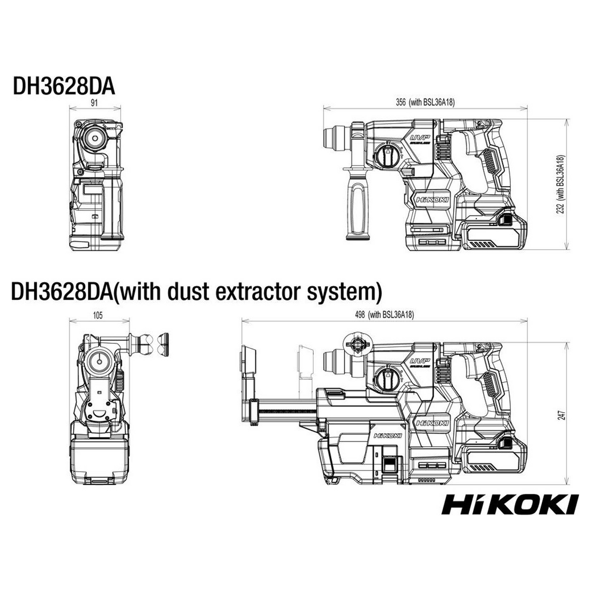DH3628DAW2Z - Taladro percutor HiKOKI DH3628DAW2Z SDS-Plus de 36 V a batería - Imagen 10