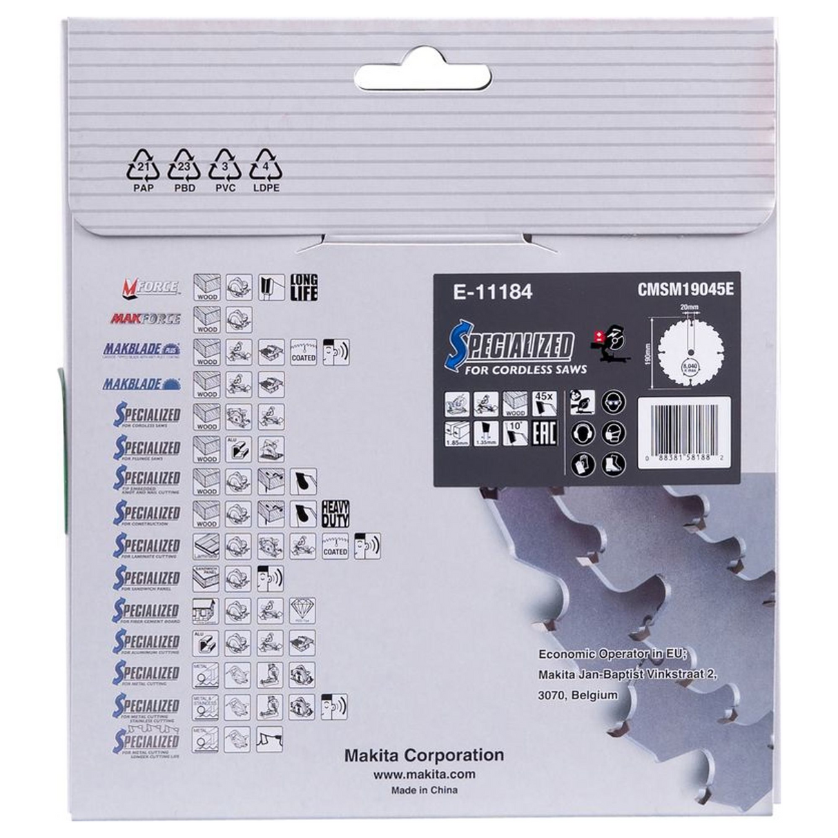 E-11184 - Cuchilla EFFICUT Makita E-11184 190/20 45 Dientes - Imagen 5