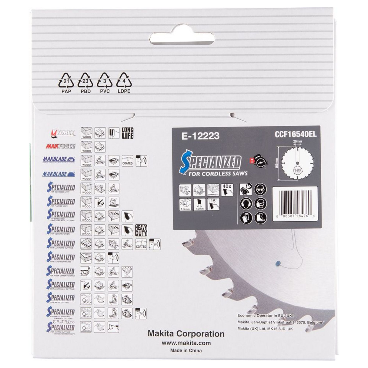 E-12223 - Hoja de sierra circular Makita Efficut E-12223 165x20mm 40T - Imagen 6