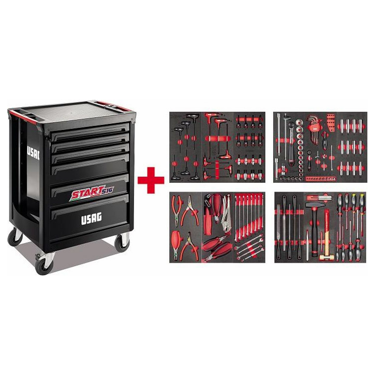 U05161639 - Carrito USAG COMIENCE con el surtido de mantenimiento X-Grip de 144 piezas.