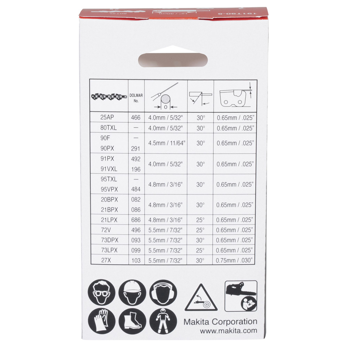 191T90-5 - Cadena Makita 191T90-5 80TXL 30cm 1.1mm .325" 51 enlaces - Imagen 4